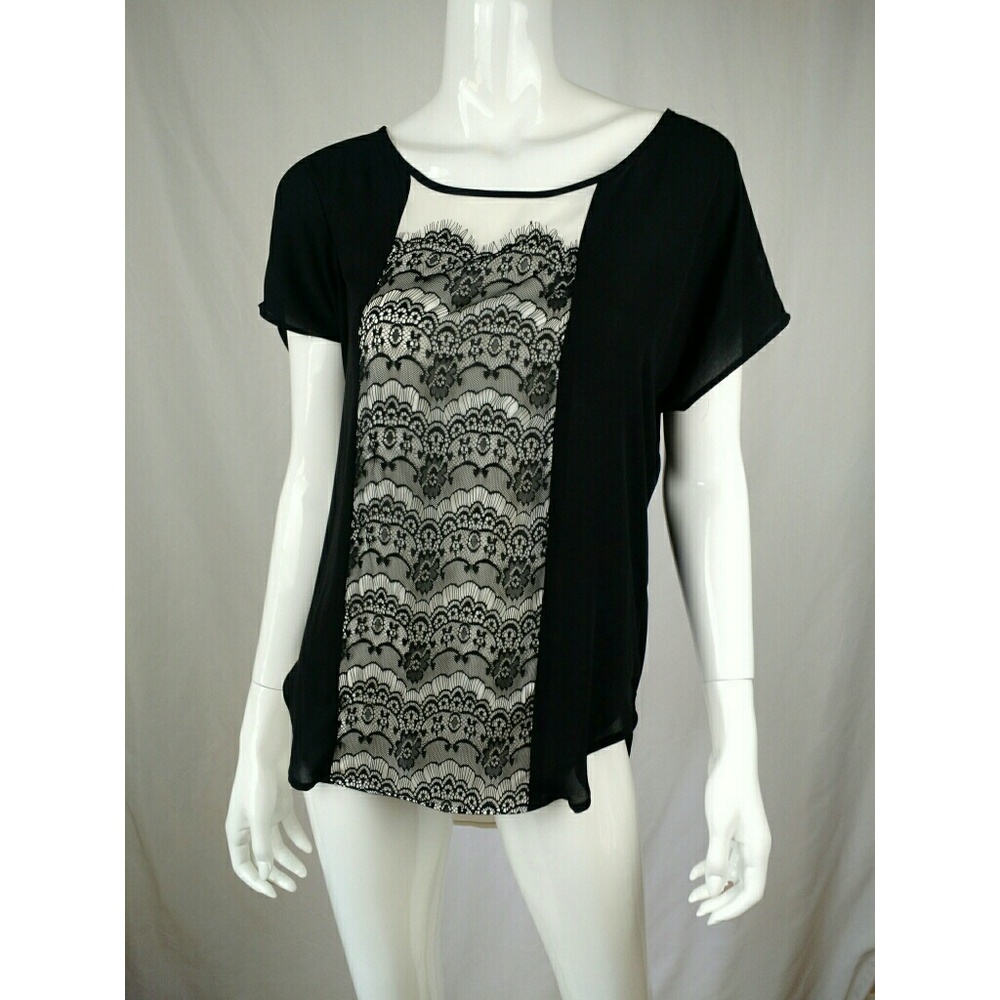 🌸 Daniel Rainn Black Lace Short Sleeve Sheer Top